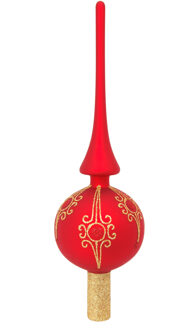 Kerst piek - rood - 28 cm - glas - gedecoreerd - kerstboompiek - kerstboom topper