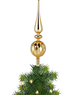 Kerst piek van glas goud gedecoreerd H31 cm - kerstboompieken Goudkleurig