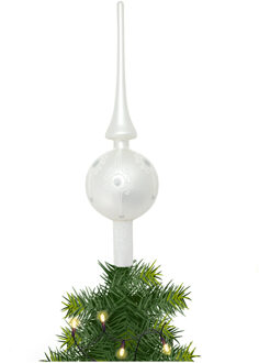 Kerst piek van glas mat wit gedecoreerd H28 cm - kerstboompieken