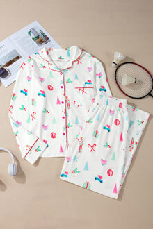 Kerst Pyjama Set Feestelijke Print Wit