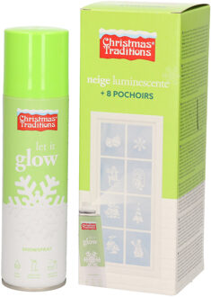Kerst raamsjablonen - 8x - met glow in the dark sneeuwspray - raamversiering Multi