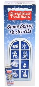 Kerst raamsjablonen - 8x st - incl. sneeuwspray 150 ml - raamversiering Multi