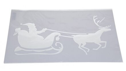 Kerst raamsjablonen - Kerstman in slee plaatjes - 54 cm - Sneeuwspray sjabloon Wit
