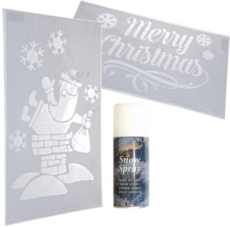 Kerst raamsjablonen - merry christmas en kerstman - met sneeuwspray - 54 cm