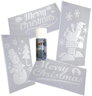 Kerst Raamsjablonen/raamdecoraties - 4 Stuks - Met Sneeuwspray - 54 Cm - Kerst Raamsjablonen Wit