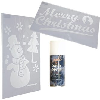 Kerst raamsjablonen - sneeuwpop en merry christmas - met sneeuwspray - 54 cm