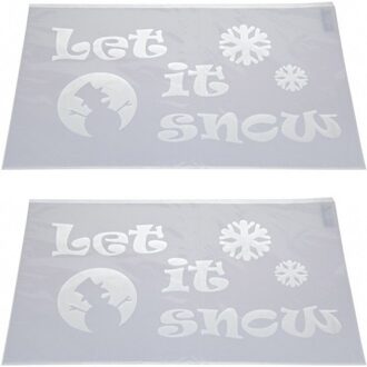 Kerst raamsjabloon - 2x - Let it snow tekst plaatjes - 54 cm - raamdecoratie - raamversiering Wit