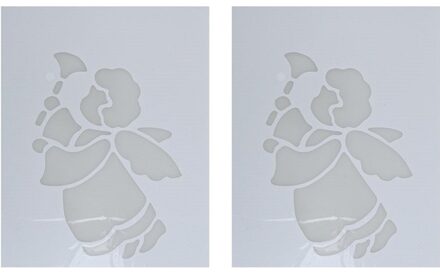 Kerst raamsjabloon engel met bel - 2x - wit - 35 cm - raamdecoratie - kerstversiering