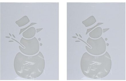 Kerst raamsjabloon sneeuwpop - 2x - wit - 35 cm - raamdecoratie - kerstversiering