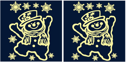 Kerst raamstickers - 2x st - sneeuwpop plaatjes - 29,5 x 40 cm - raamversiering