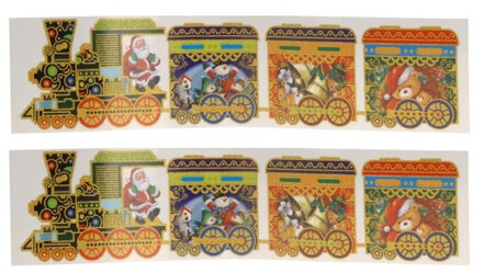 Kerst raamstickers - 2x stuks - kersttrein - vel 64 x 15 cm - raamversiering - kerstversiering