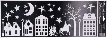 Kerst raamstickers Huisjes met maan - vel van 34 x 28 cm