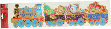 Kerst raamstickers - kerstberen in trein - vel 64 x 15 cm - raamversiering - kerstversiering