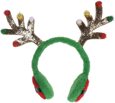 Kerst rendieren oorwarmers diadeem groen met rendier gewei Multi