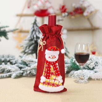 Kerst Rode Wijn Fles Covers Bag Linnen Kerstman Champagne Fles Cover Kerst Decoraties Voor Huis sneeuwman