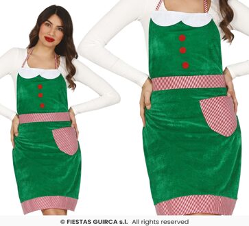 Kerst Schort Elf Fluweel Groen Vrouw Groen, Multikleur - Print
