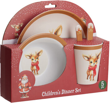 Kerst servies setje - 5-delig - met rendier - voor kinderen - ontbijtset - kerstdiner setje