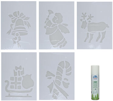 Kerst sfeer raamsjablonen met ECO spuitsneeuw - 5x stuks - 22 x 35 cm - raamdecoratie