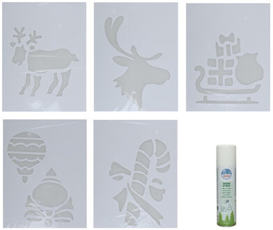 Kerst sfeer raamsjablonen met ECO spuitsneeuw - 5x stuks - 22 x 35 cm - raamdecoratie