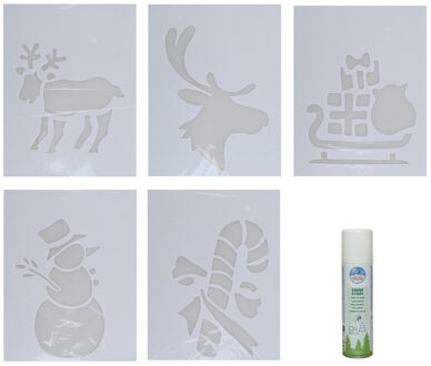 Kerst sfeer raamsjablonen met ECO spuitsneeuw - 5x stuks - 22 x 35 cm - raamdecoratie
