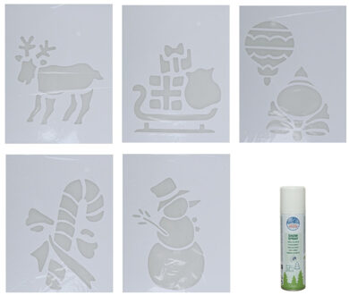 Kerst sfeer raamsjablonen met ECO spuitsneeuw - 5x stuks - 22 x 35 cm - raamdecoratie