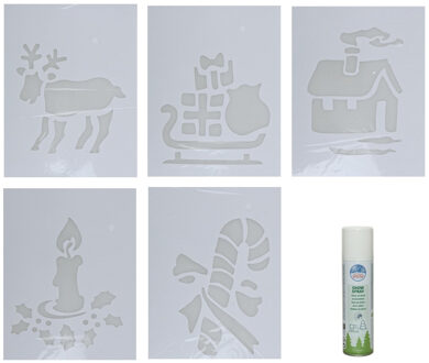 Kerst sfeer raamsjablonen met ECO spuitsneeuw - 5x stuks - 22 x 35 cm - raamdecoratie
