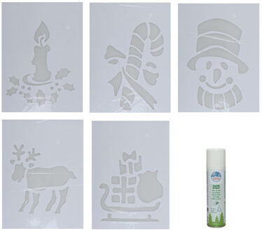Kerst sfeer raamsjablonen met ECO spuitsneeuw - 5x stuks - 22 x 35 cm - raamdecoratie