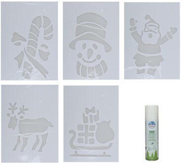 Kerst sfeer raamsjablonen met ECO spuitsneeuw - 5x stuks - 22 x 35 cm - raamdecoratie