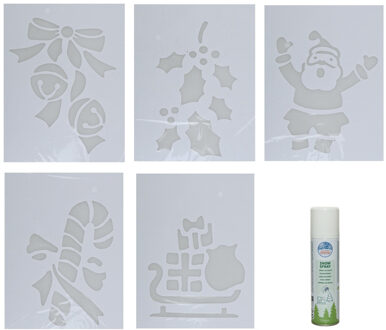 Kerst sfeer raamsjablonen met ECO spuitsneeuw - 5x stuks - 22 x 35 cm - raamdecoratie