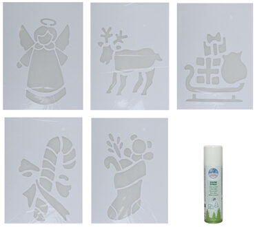 Kerst sfeer raamsjablonen met ECO spuitsneeuw - 5x stuks - 22 x 35 cm - raamdecoratie