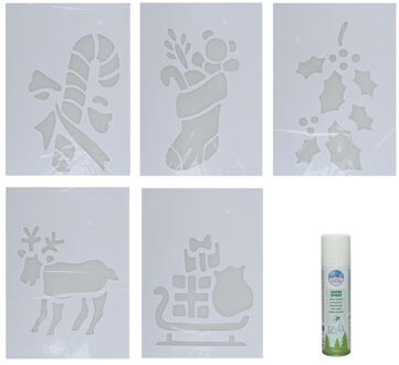 Kerst sfeer raamsjablonen met ECO spuitsneeuw - 5x stuks - 22 x 35 cm - raamdecoratie