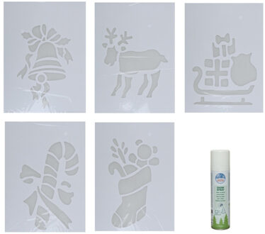 Kerst sfeer raamsjablonen met ECO spuitsneeuw - 5x stuks - 22 x 35 cm - raamdecoratie