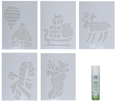Kerst sfeer raamsjablonen met ECO spuitsneeuw - 5x stuks - 22 x 35 cm - raamdecoratie