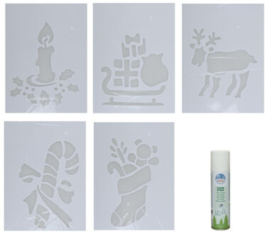 Kerst sfeer raamsjablonen met ECO spuitsneeuw - 5x stuks - 22 x 35 cm - raamdecoratie