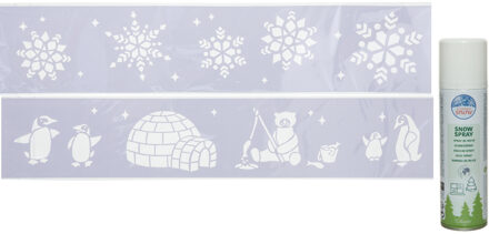 Kerst sfeer raamsjablonen met ECO spuitsneeuw - 9x stuks - 24 x 60 cm - raamdecoratie