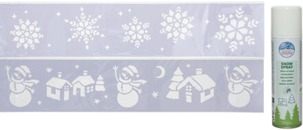 Kerst sfeer raamsjablonen met ECO spuitsneeuw - 9x stuks - 24 x 60 cm - raamdecoratie