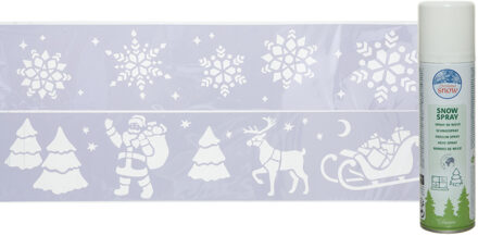 Kerst sfeer raamsjablonen met ECO spuitsneeuw - 9x stuks - 24 x 60 cm - raamdecoratie