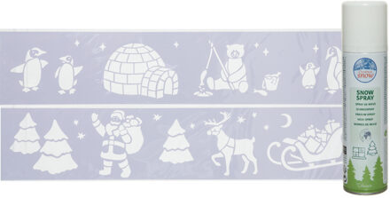 Kerst sfeer raamsjablonen met ECO spuitsneeuw - 9x stuks - 24 x 60 cm - raamdecoratie