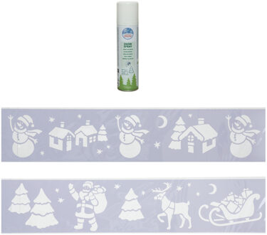 Kerst sfeer raamsjablonen met ECO spuitsneeuw - 9x stuks - 24 x 60 cm - raamdecoratie