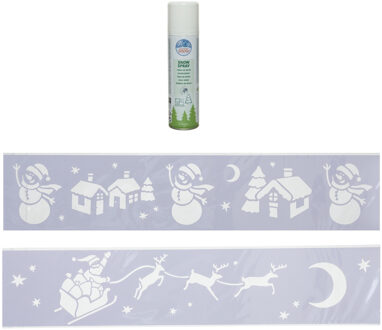 Kerst sfeer raamsjablonen met ECO spuitsneeuw - 9x stuks - 24 x 60 cm - raamdecoratie