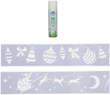 Kerst sfeer raamsjablonen met ECO spuitsneeuw - 9x stuks - 24 x 60 cm - raamdecoratie