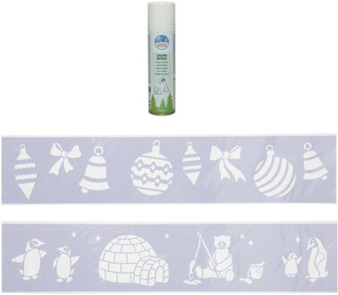 Kerst sfeer raamsjablonen met ECO spuitsneeuw - 9x stuks - 24 x 60 cm - raamdecoratie