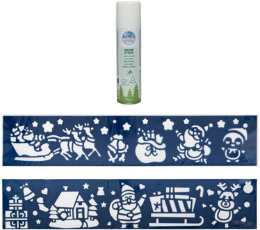 Kerst sfeer raamsjablonen met ECO spuitsneeuw - 9x stuks - 24 x 60 cm - raamdecoratie