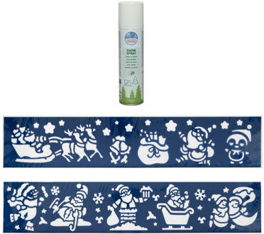 Kerst sfeer raamsjablonen met ECO spuitsneeuw - 9x stuks - 24 x 60 cm - raamdecoratie