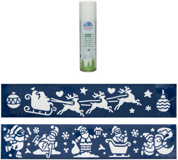 Kerst sfeer raamsjablonen met ECO spuitsneeuw - 9x stuks - 24 x 60 cm - raamdecoratie