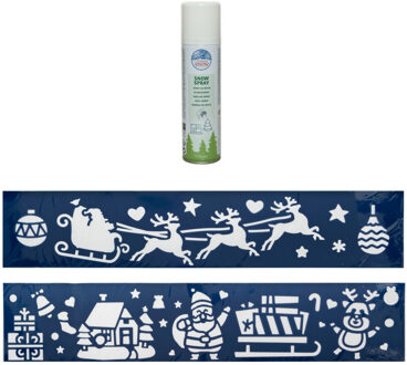 Kerst sfeer raamsjablonen met ECO spuitsneeuw - 9x stuks - 24 x 60 cm - raamdecoratie