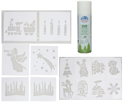 Kerst sfeer raamsjablonen met spuitsneeuw - Mix van 14x stuks - 32 x 28 cm - raamdecoratie
