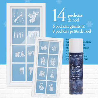 Kerst sfeer raamsjablonen met spuitsneeuw - Mix van 14x stuks - 39 x 29 cm - raamdecoratie