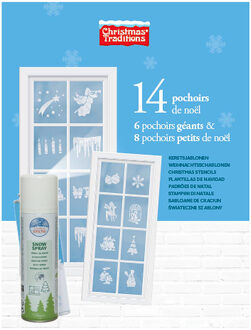 Kerst sfeer raamsjablonen met spuitsneeuw - Mix van 14x stuks - 39 x 29 cm - raamdecoratie