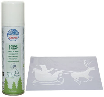 Kerst sfeer raamsjabloon met spuitsneeuw - Kerstman in slee - 54 x 31 cm - raamdecoratie